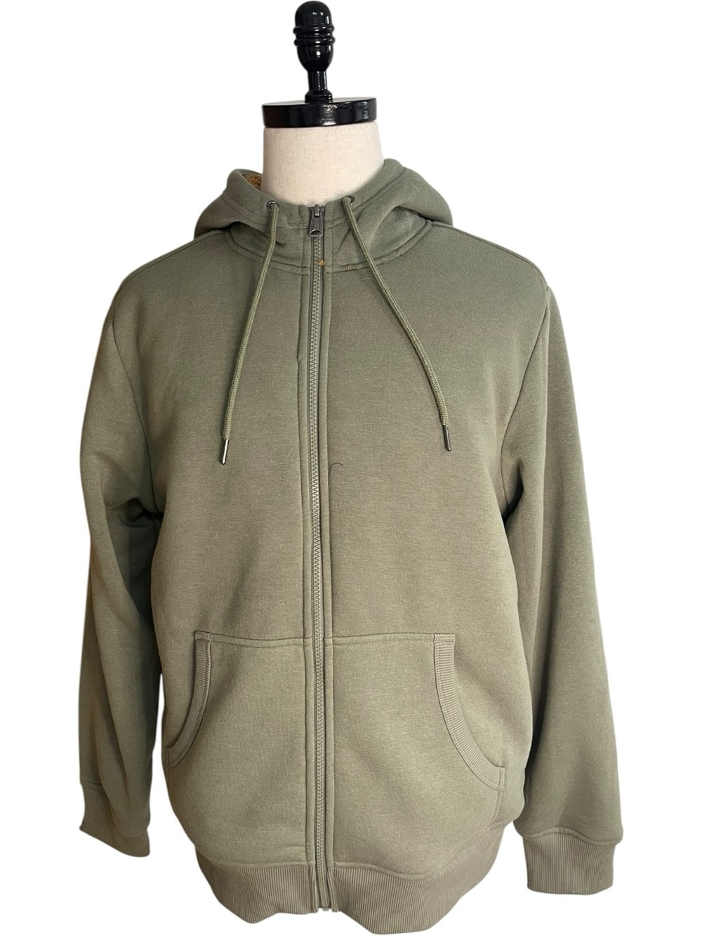 George High Pile Fleece Full Zip Hoodie Sweatshirt Green